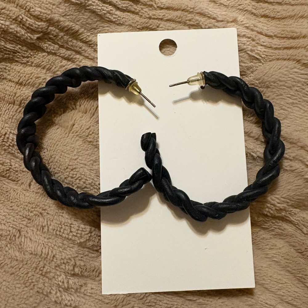Black Braided Hoop Earrings